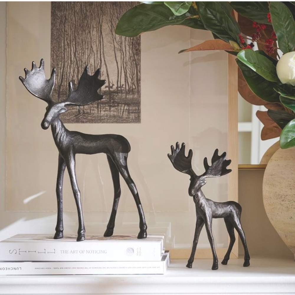 Pottery Barn Bronze Sculptural Two Medium Moose Last Set Brand New In Box 🫎
